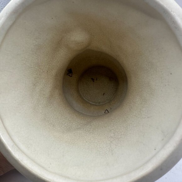 McCoy Vintage Ivory Ceramic Vase  Pink Floral Relief Design & Dual Side Handles - Picture 4 of 5